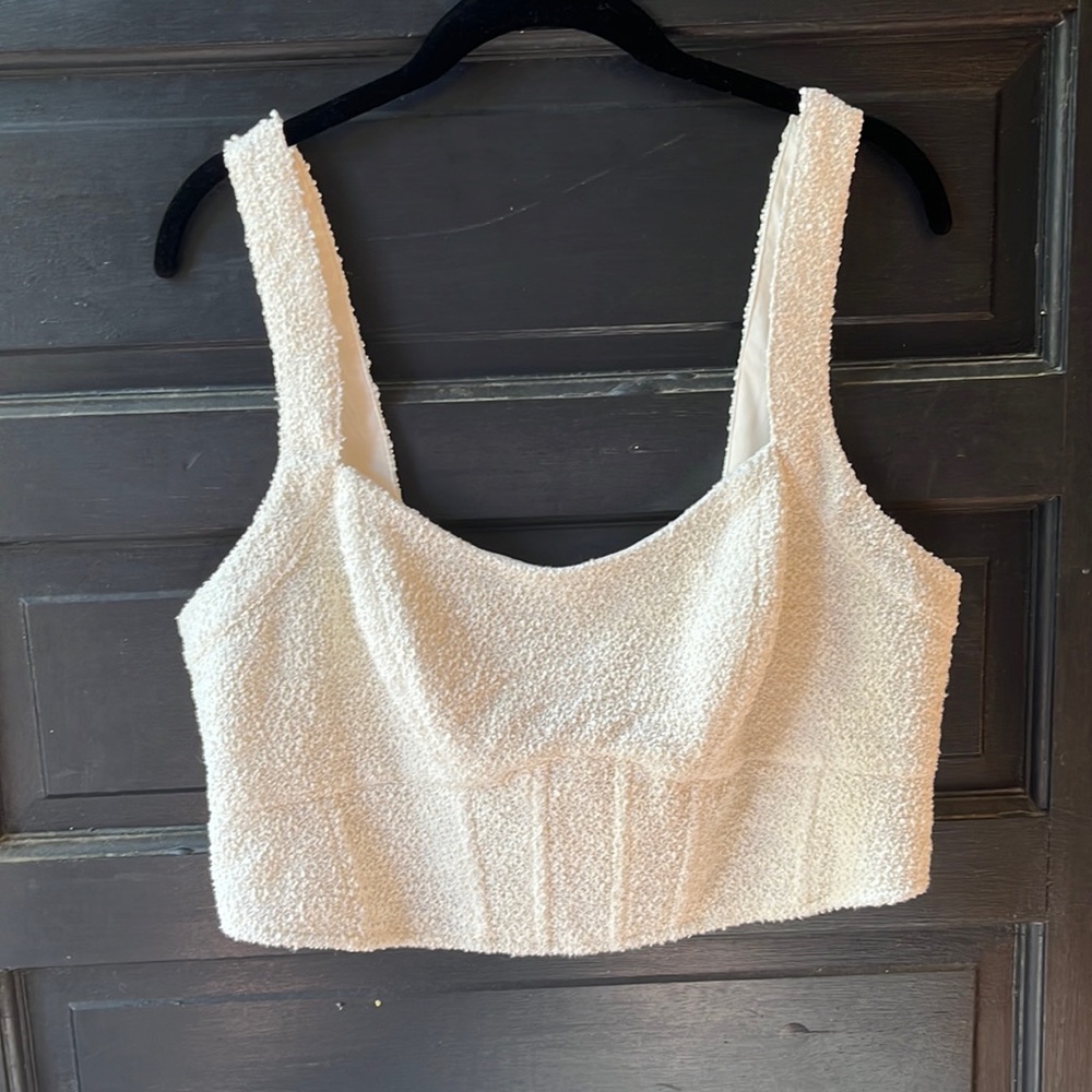 H&M cropped top. Cream color, ribbing under breasts, gorgeous fabric! Size L